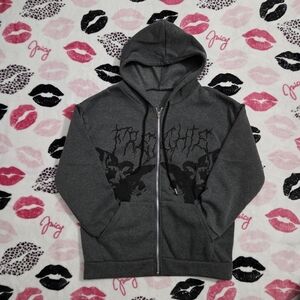 Grey & Black Grunge Zip Up Hoodie